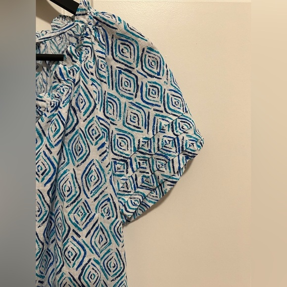 Hatley Ripples Blue Blouse Size Small A- Line Ruffles Buttons Womens - Picture 7 of 15